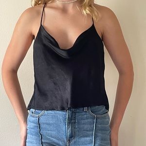 ZARA black silky halter top open back size M